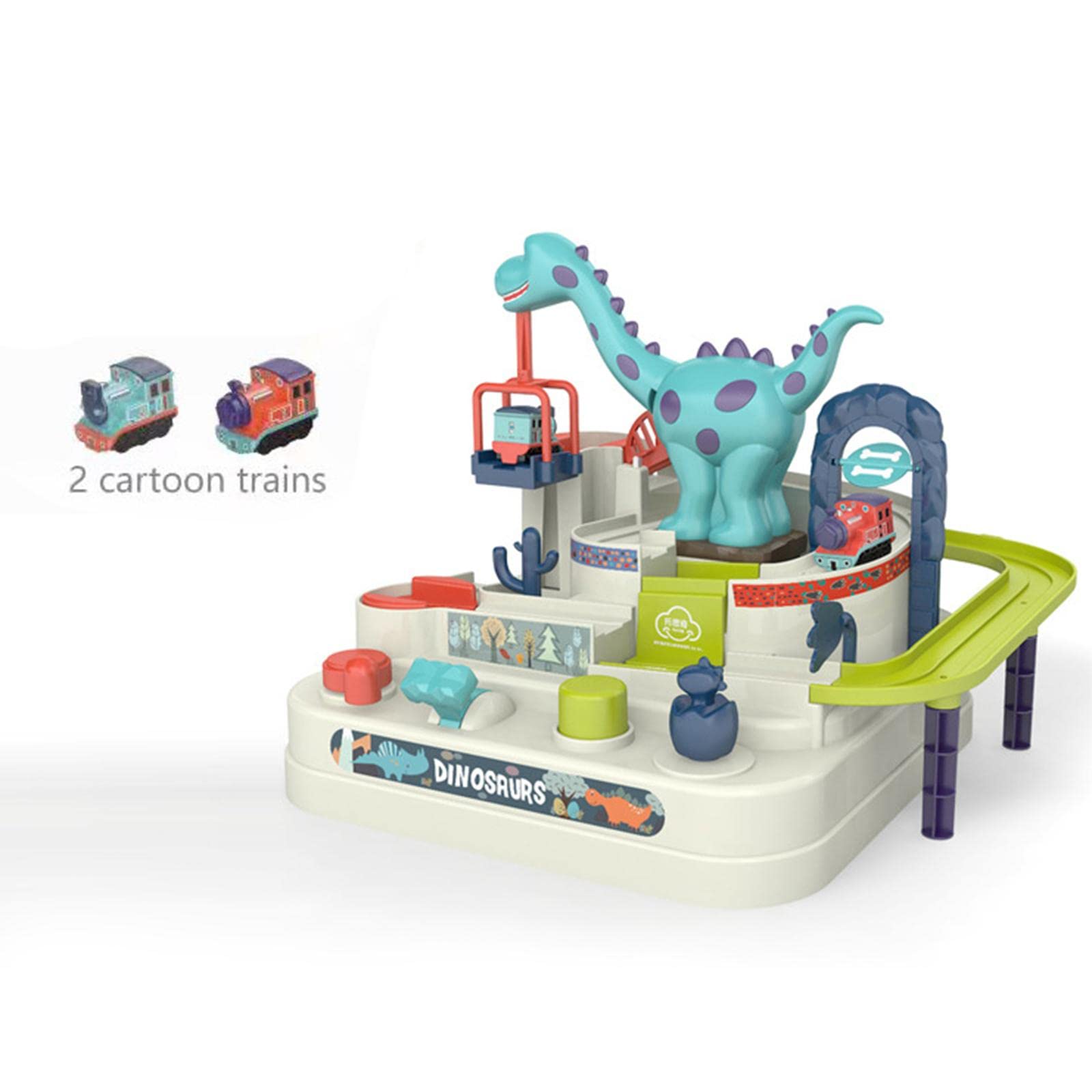 Car Playset Pista Treno Educativi Auto Gioco Parcheggio Manuale Plastica Interattivo Adatto per Bambini Scuola Tempo Libero Famiglia, Dinosauro