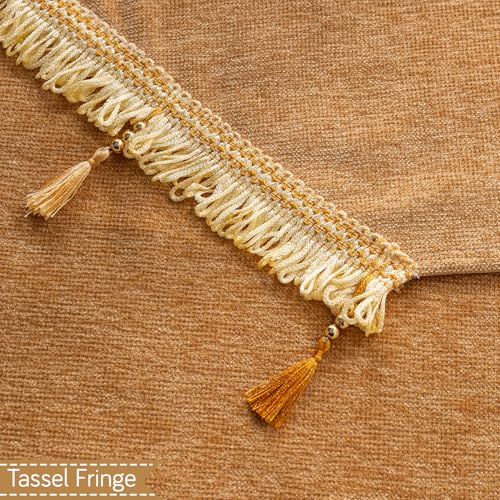 Image of HOKIPO 'Serenity Tassel' Chenille Sofa Back Cover with Tassels - 1 Pc Sunlit Amber (IN-894-GLD)