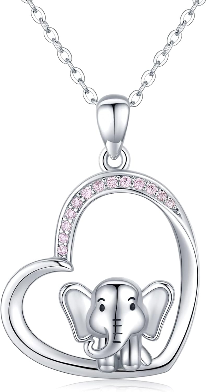 Midir&Etain Elephant Necklace 925 Sterling Silver Elephant Pendant Necklace Cute Animal Necklace Jewellery Elephant Gifts for Women Girls