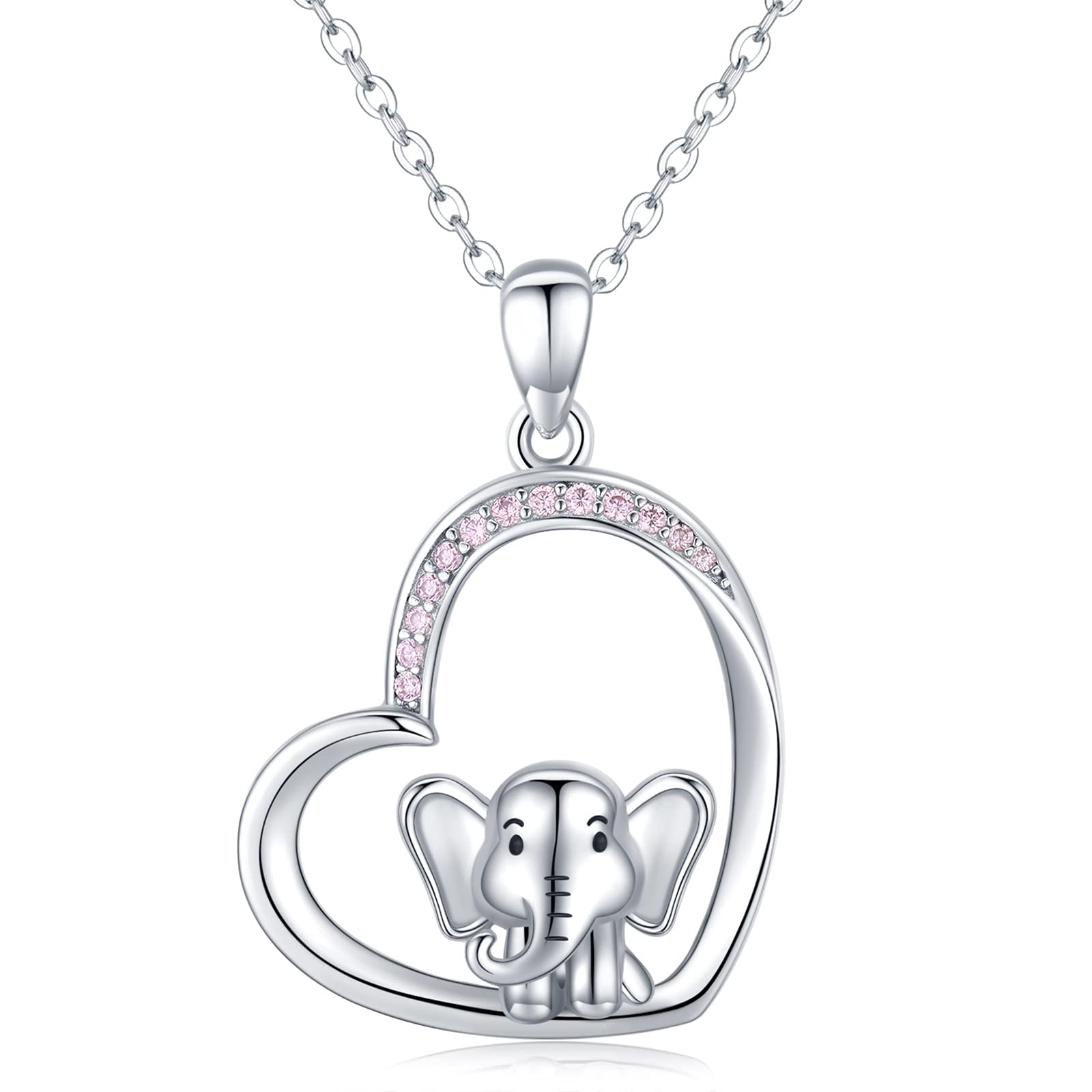 Cute Elephant Necklace Sterling Silver Heart Necklace Good Luck
