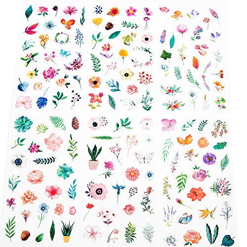 Molshine WT-347-2 12Sheets (About 300Pieces) Die-Cutting Stickers–Plant Flower Watercolor Series Decals cover
