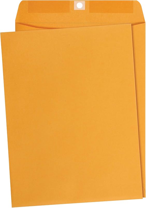 Clasp Kraft Envelopes for Documents, Gummed Mailing Envelope, 9" x 12", 100-Pack