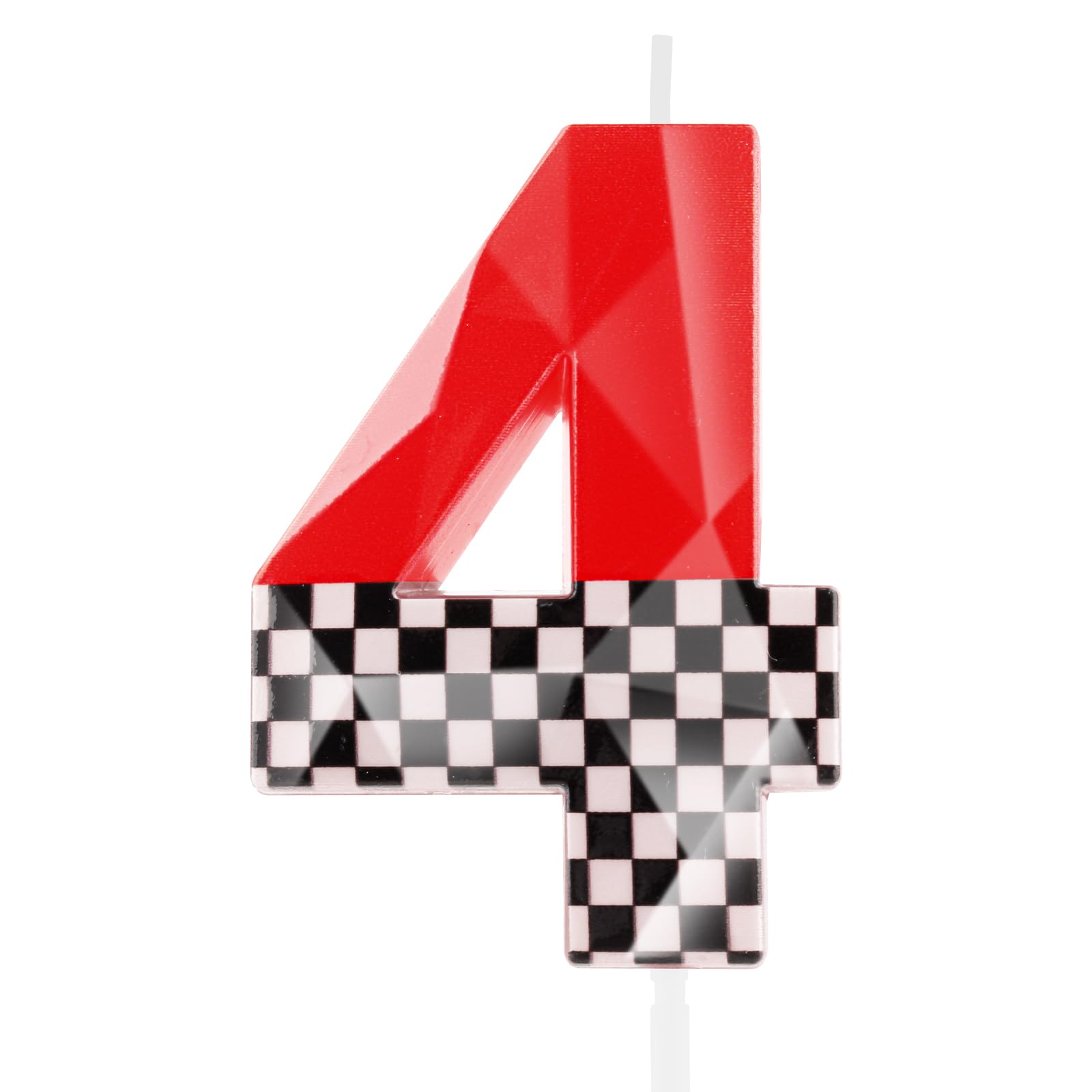 3D Racing Cars Themed Birthday Candles for Cake, Black White Checkered Red 4 Candle, Number 4 Candle Happy Birthday Cake Topper for Boys Girls Racing Car Birthday Party Decorations Supplies
