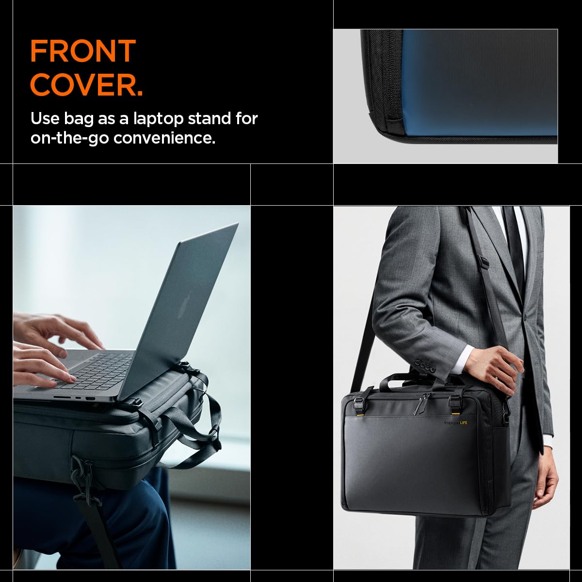 Spigen Life Klasden Aktentasche für Laptop bis zu 16" Umhängetasche für Herren Kompatibel mit MacBook Air/Pro, Lenovo IdeaPad/V15 usw. Büro und Geschäftsreise - Schwarz
