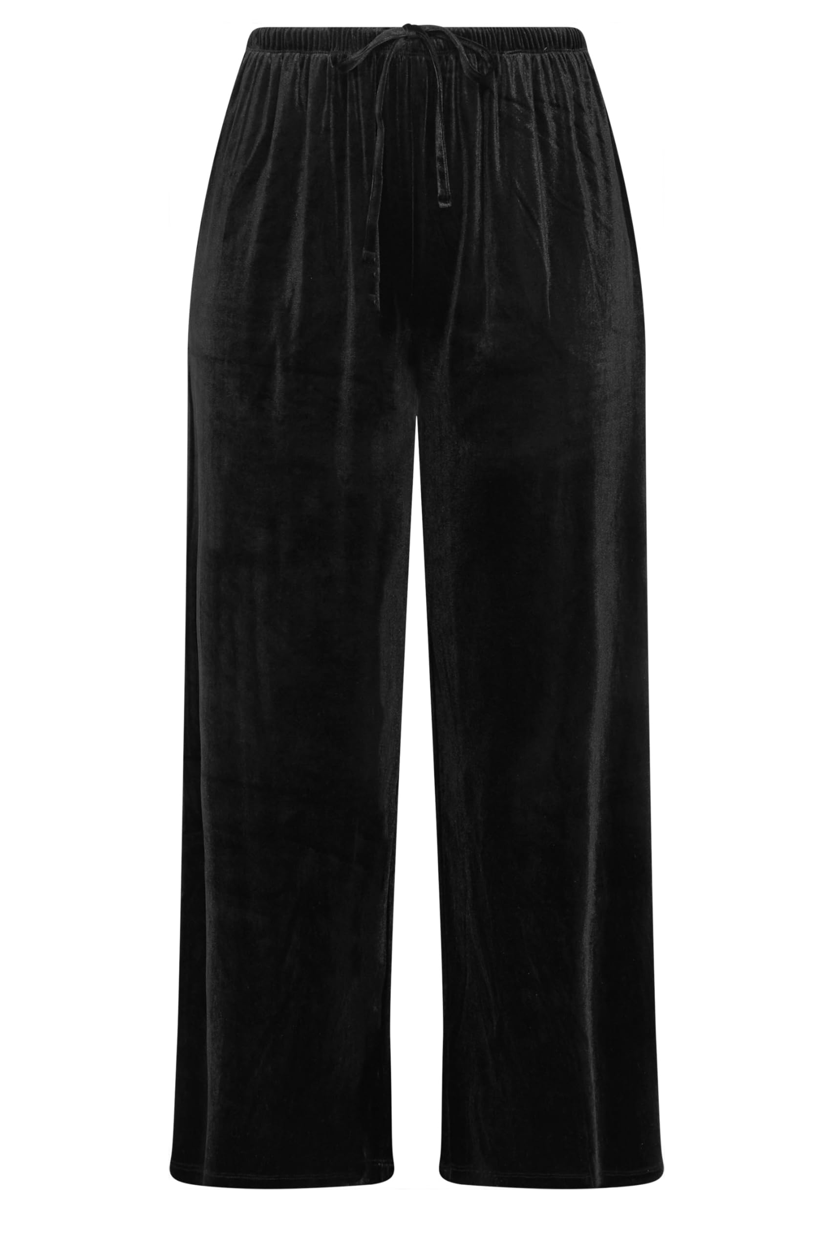 Yours Women's Black Curve Velvet Wide Leg Trousers - Plus Size Curve