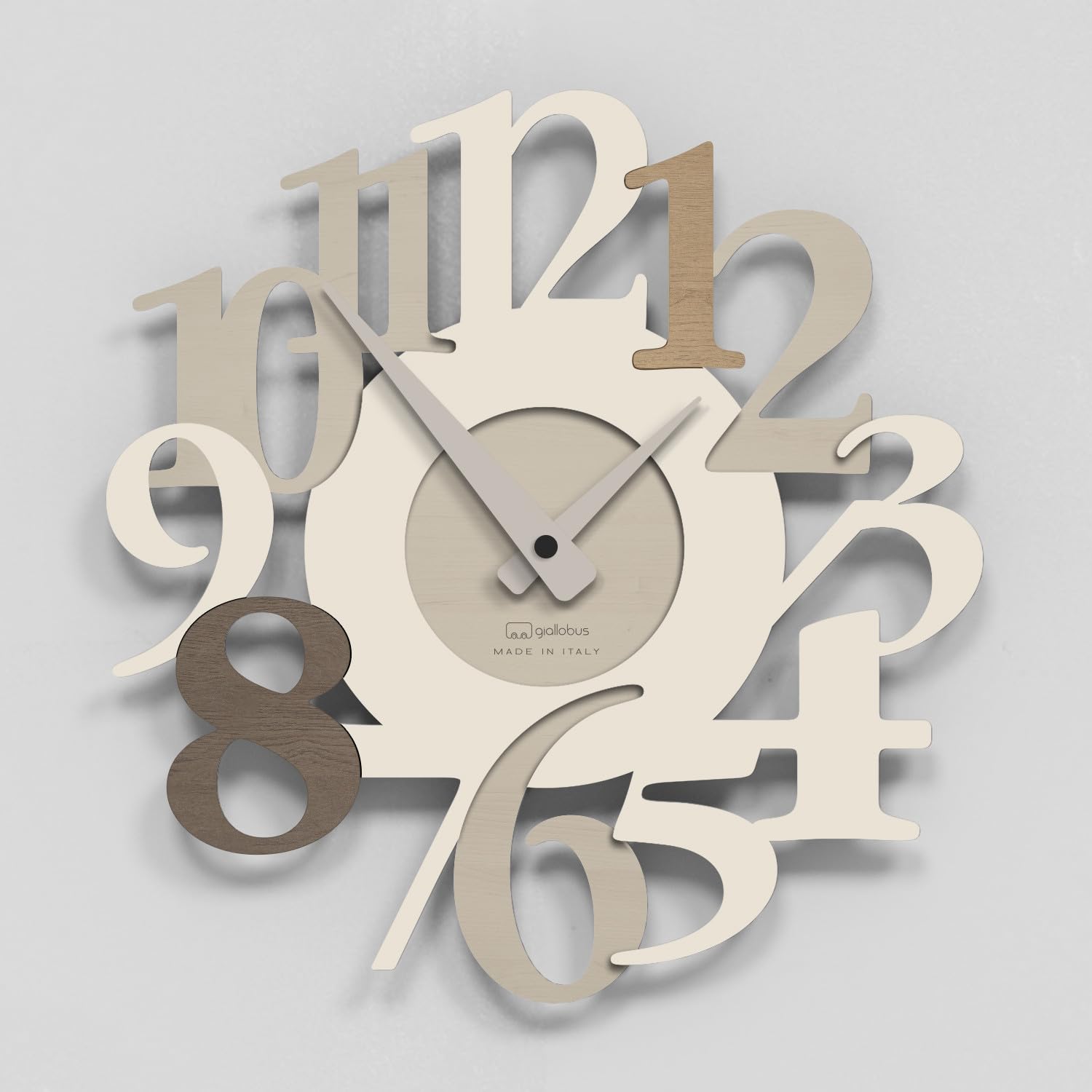 Giallobus - Reloj premium - Carved - Madera de MDF - Premium 60x60cm - 13 - Nutty - Artesano Made in Italy - Silencioso - Idea de regalo - Doble nivel moderno