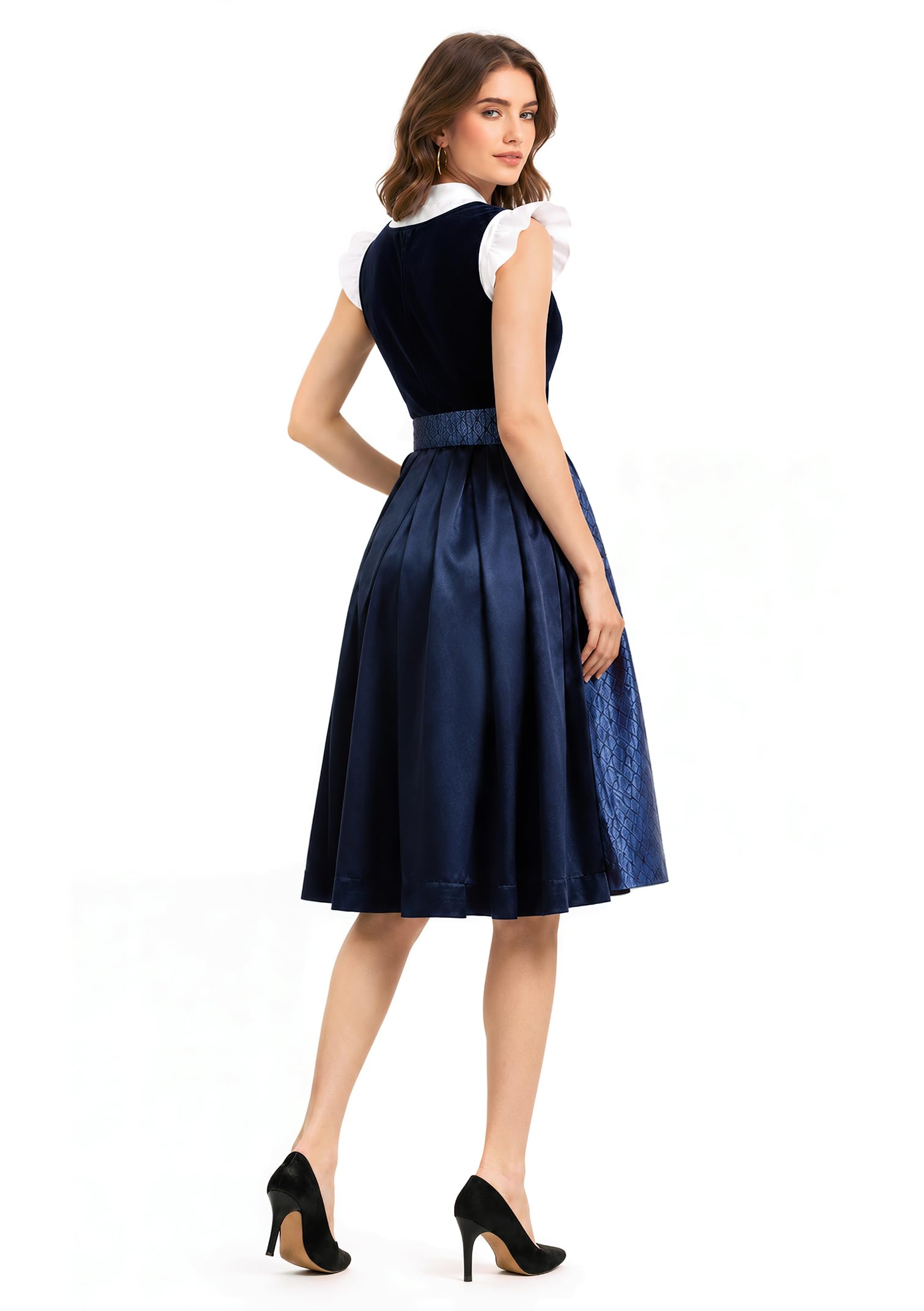 Dirndl Damen Midi Dirndlkleid Lang Samt Trachtenrock Trachtenkleid 3 Teilig | Dirndl Damen Trachten oktoberfest outfit Dresses Dirndelkleider komplettset mit 3 Teilig Dirndlkleid Schürze Dirndl Bluse