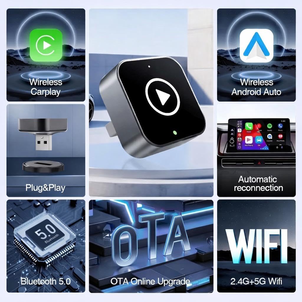 Wireless CarPlay/Android Auto Converter – 2026 Plug-and-Play Adapter for Turning Wired CarPlay & Android Auto into Wireless, UK Version (SBR01) — view 4