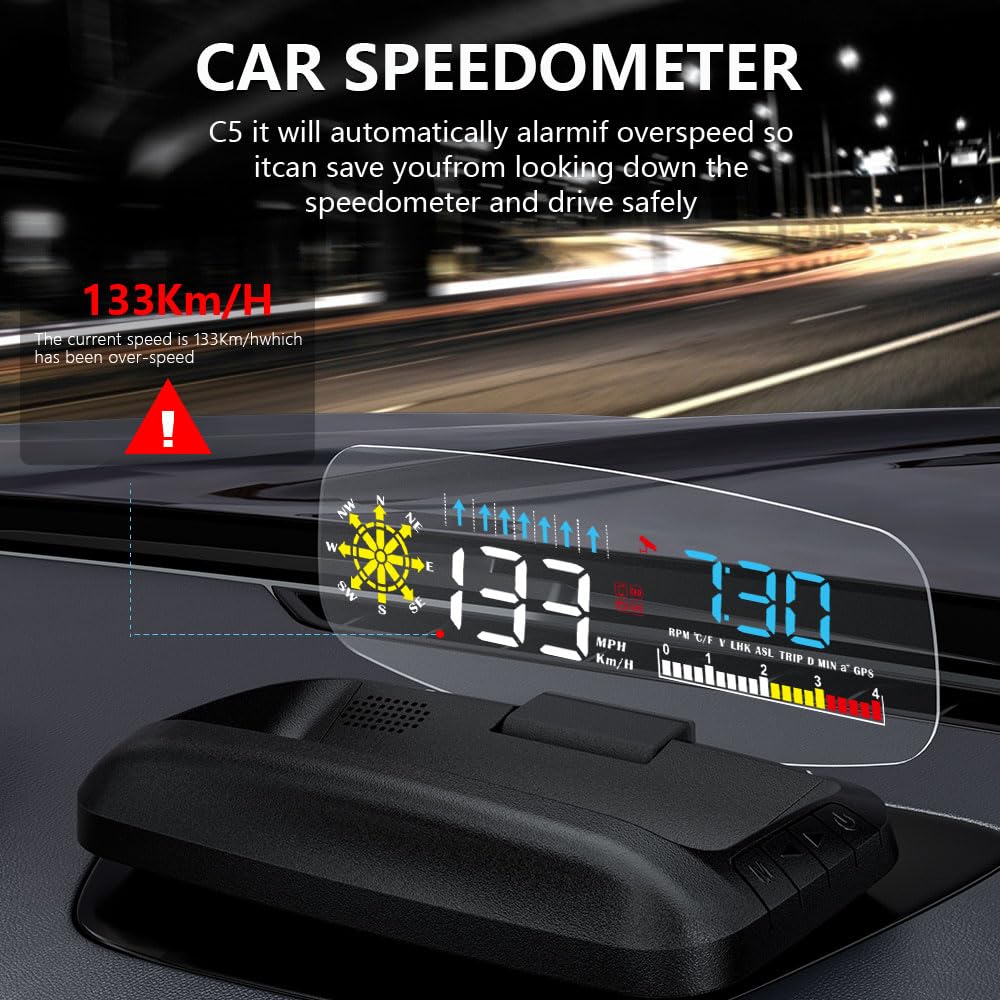 Head Up Display Proyección de navegación HUD Pantalla de visualización frontal Velocímetro GPS Medidor de temperatura del agua Consumo de combustible Accesorios for automóviles Head Up Display Coche(C