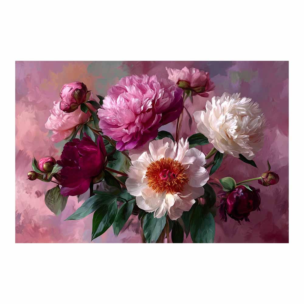 Hoqiu Multicolor Flowers Canvas Vintage Peony Florals Artwork, Wall Decoration Living Room Bedroom Hallway Stairs Decoration.(Multicolor)-80X120cm Unframed
