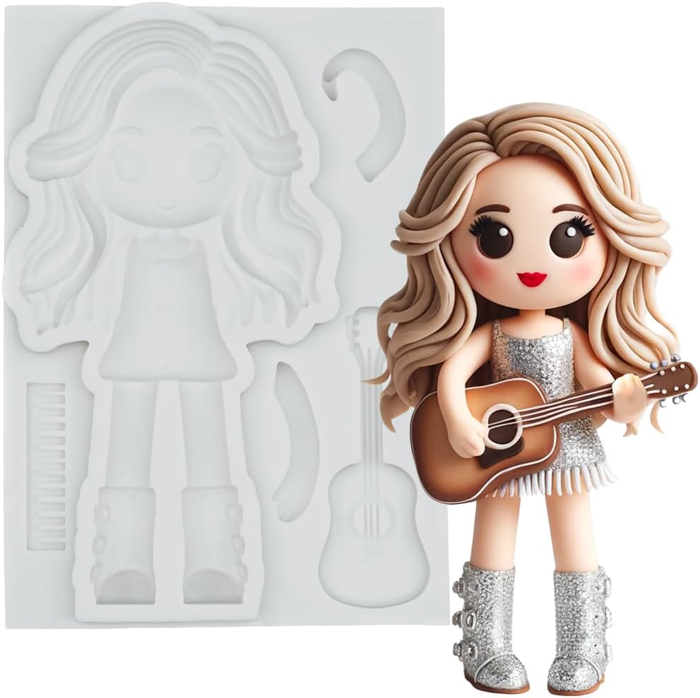 Taylor Fondant Silicone Mold 4" Girl Singer for Cake Decoration, Cupcake Topper, Candle, Wax, Clay Crafts