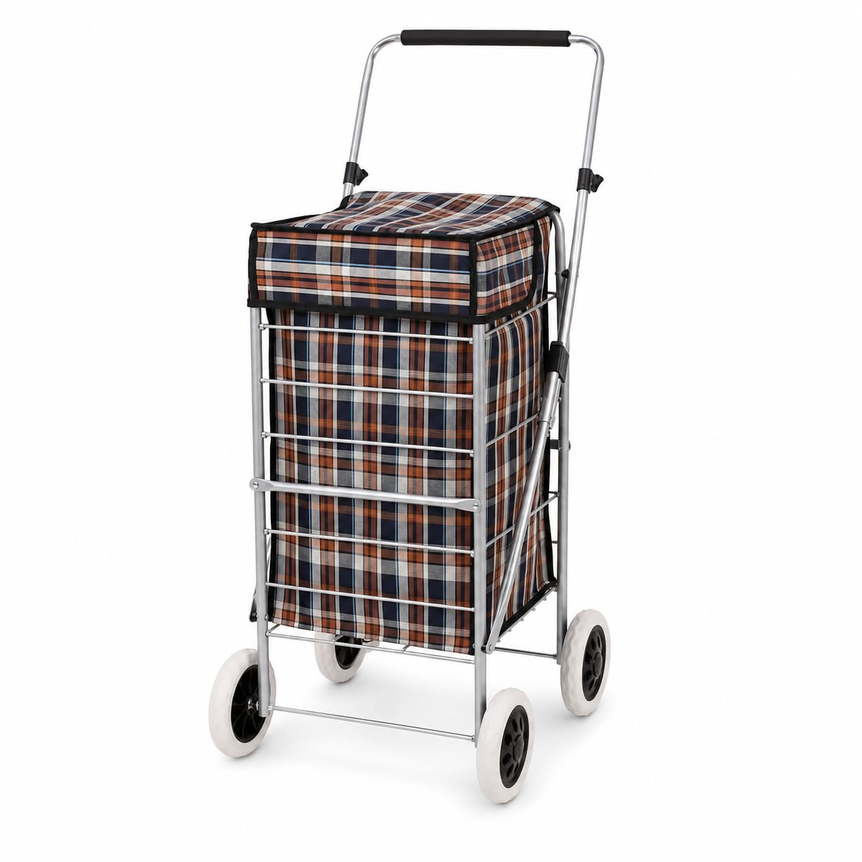 4 Wheels 60L litre Lightweight Shopping Grocery Trolley With Insulated Cooler Bag Travel Folding Cart Luggage Waterproof Cooling Bag Hard Wearing & Foldaway for Easy Storage (PRINTED)