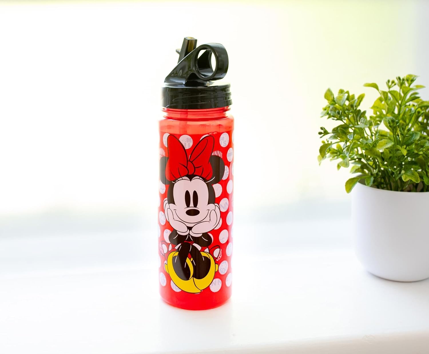 Silver Buffalo Disney Minnie Mouse Water Bottle With Flip-Up Straw | BPA-Free Plastic Sports Jug | Holds 20 Ounces - Image 9