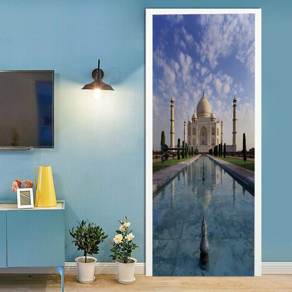 Sticker de porte trompe l'oeil paysage architectural intérieur stickers escaliers