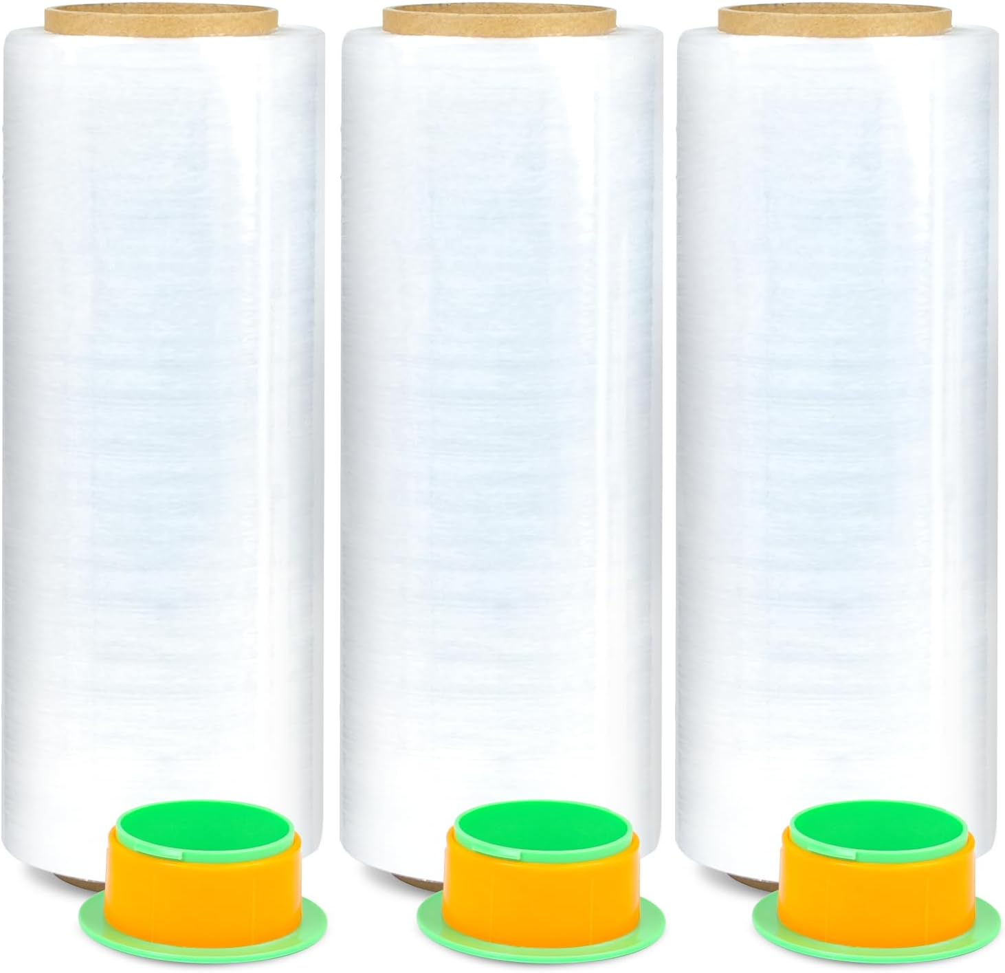 Industrial Strength Clear Stretch Wrap Film 12" x 1000 Ft 3 Pack - 80 Gauge Thick with Plastic Handle, Durable Self-Adhering Heavy Duty Shrink Plastic Wraps for Pallets Moving & Packing