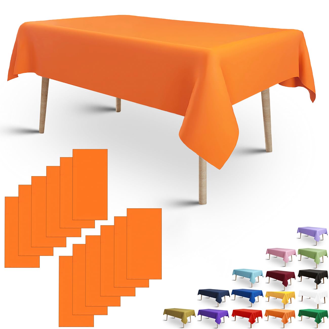 FULDGAENR Orange Plastic Tablecloth, Disposable Orange Table Cloths Plastic 54x108 Inch Size for 6-8 Foot Rectangle Table Indoor/Outdoor Parties Birthdays Weddings Anniversary - 1 Pack