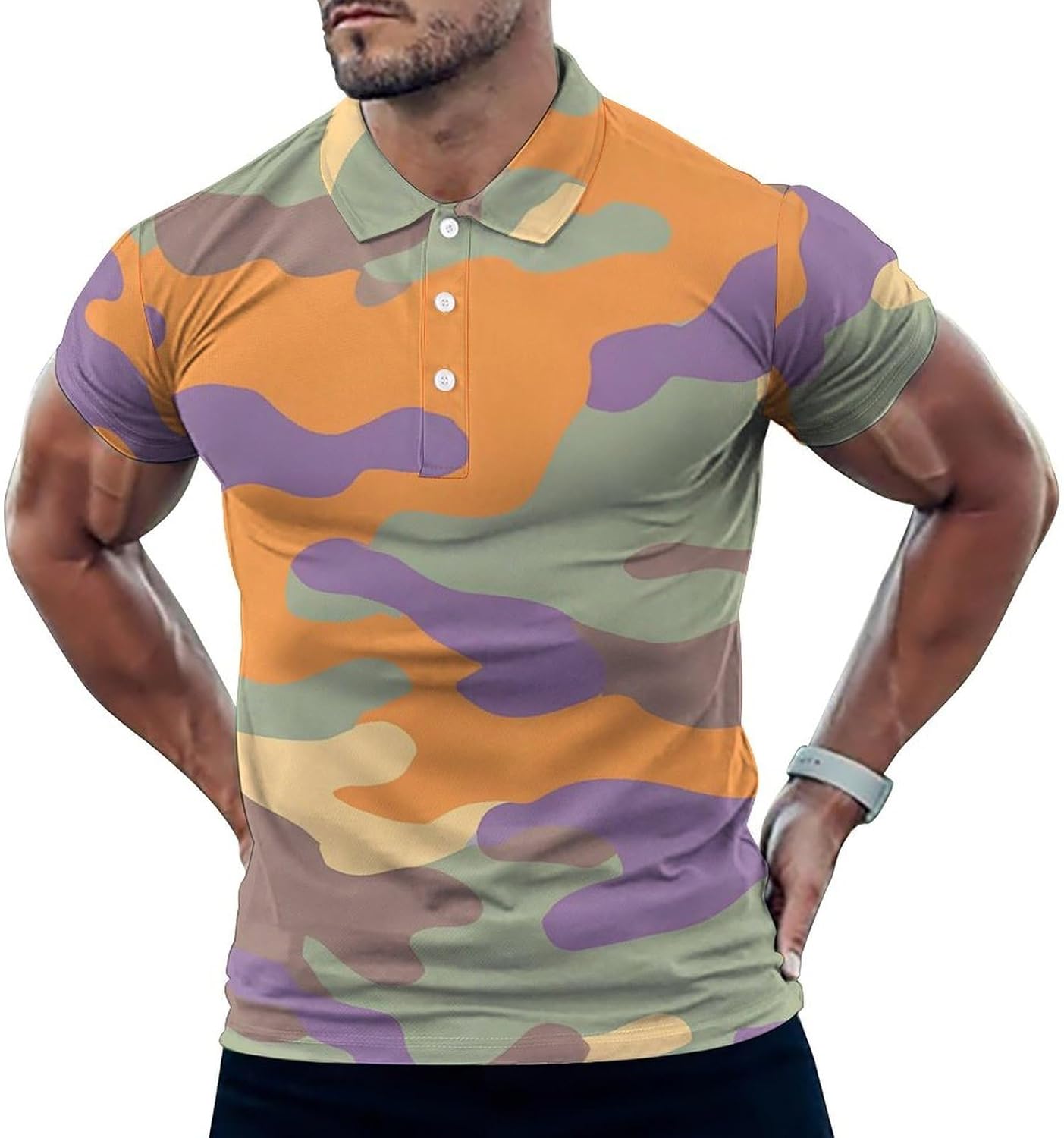 Pale Camouflage Hunting Golf Polo Shirts for Men Casual T Shirts 5X-Large