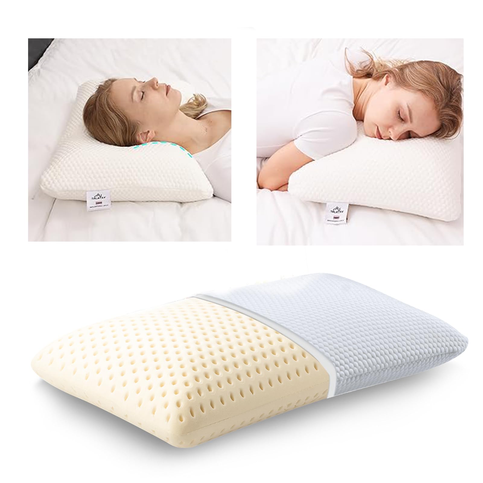 Talalay 100% Natural Premium Latex Pillow, Helps Relieve Pressure, Perfect Package Best Gift with Removable Tencel Cover (Standard (1 Pack), Soft)