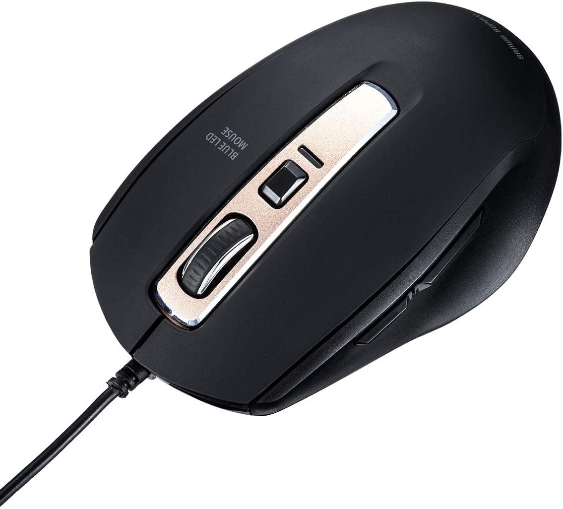 Sanwa Direct 400-MA124BK Silent Mouse, Wired 5 Buttons, Blue LED, Counting Switching