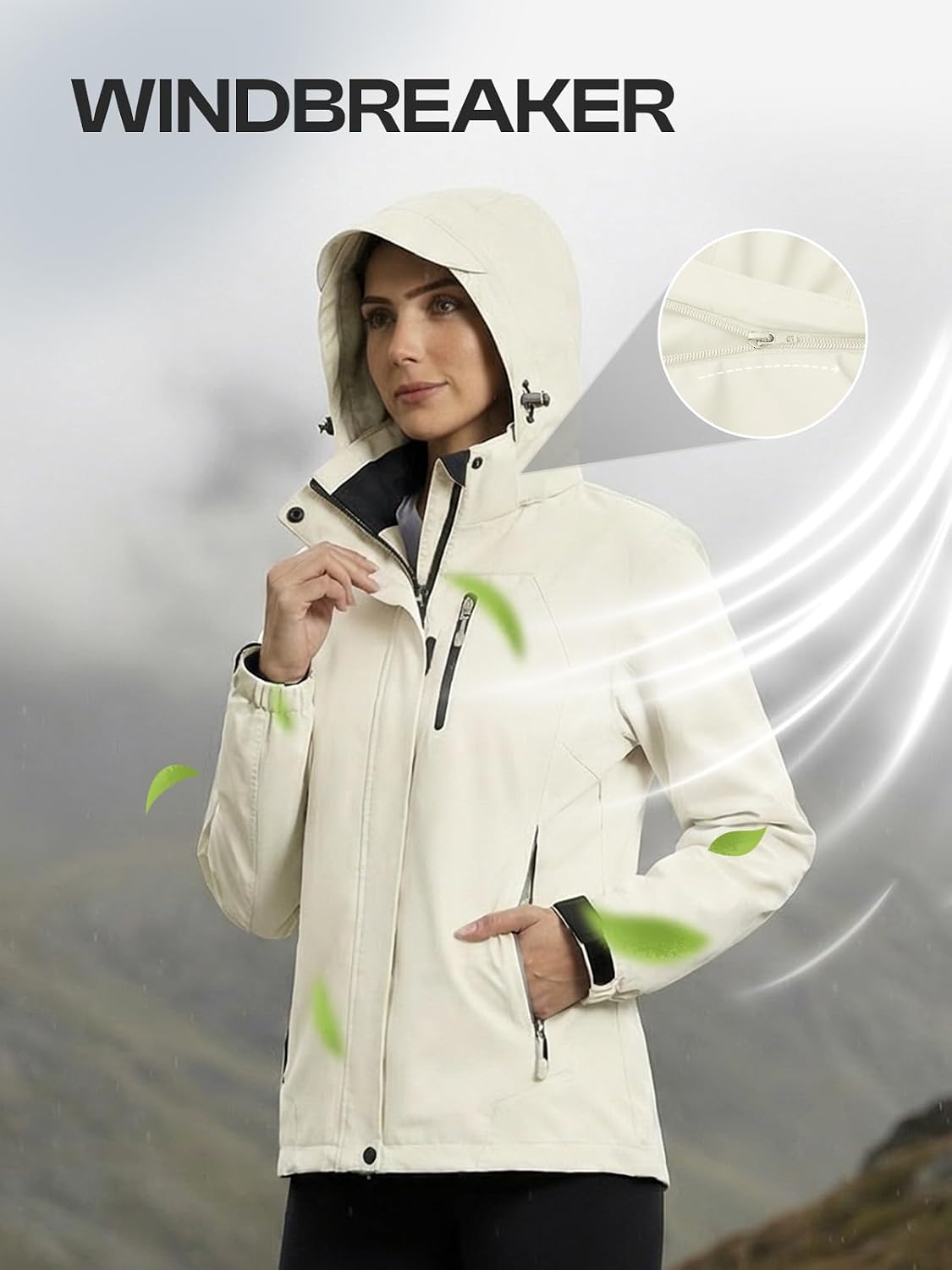 Womens Waterproof Rain jacket Lightweight Raincoat with Removable Hood image 5