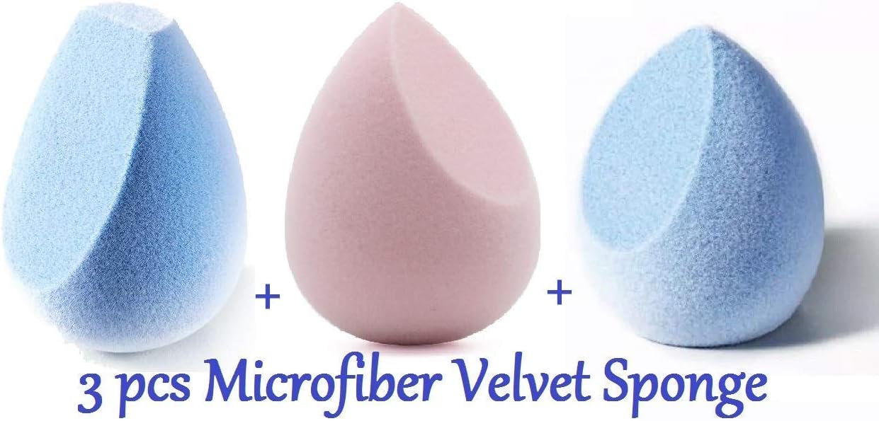 Sponge Microfiber Velvet by HCN7, Latex-Free, Dual Layer Technology, Flawless Makeup Blender for Foundations, Powders and Creams (3 Velvet Sponge Bundle)