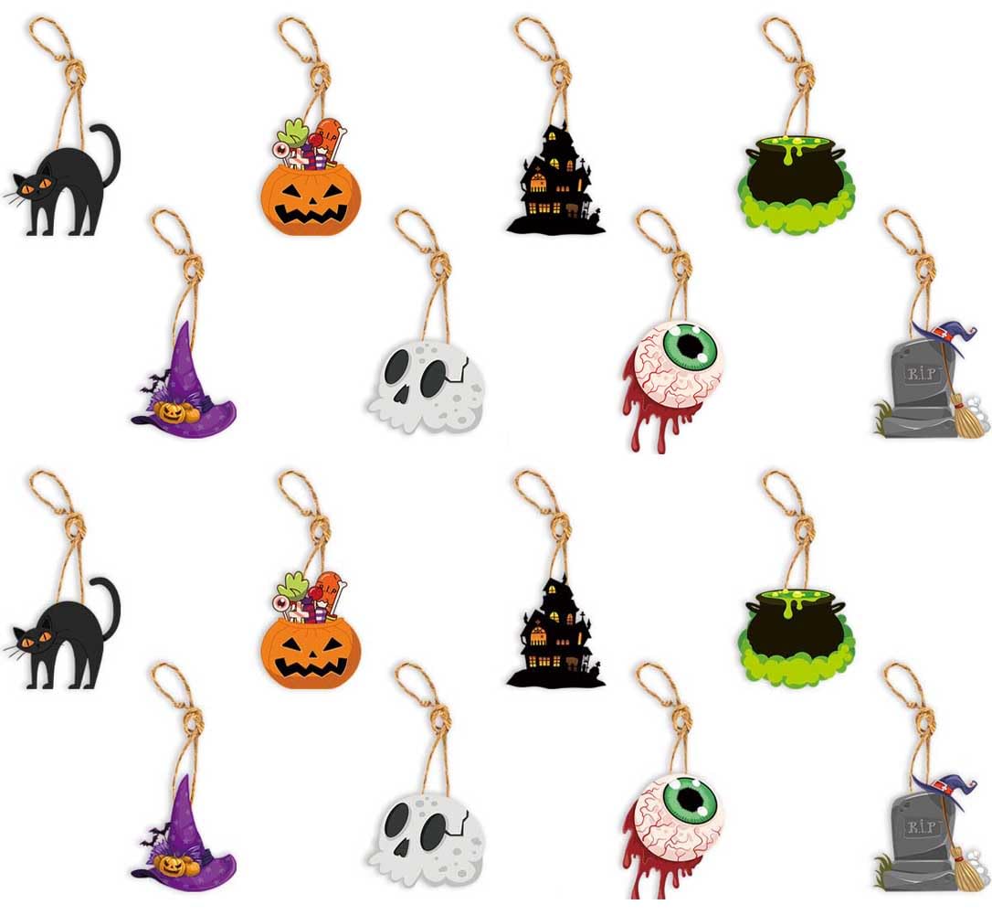 Style-2 Halloween Tree Tag Decoration - Witch Hat Spiders Bats Pumpkin Ghost Ornaments for Home Decor; Perfect for Halloween & Thanksgiving Parties