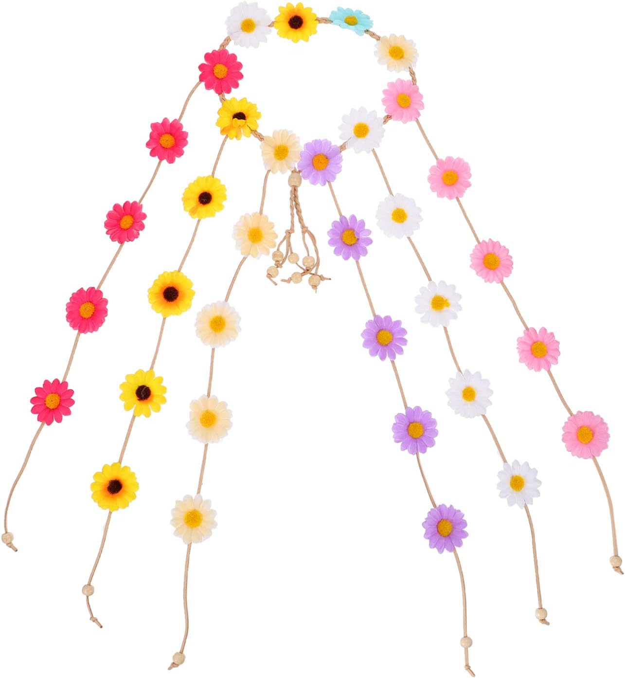 Minkissy Sunflower Headband Bohemian Daisy Tassel Hairband Daisy Garland Beach Hair Wreath Headpiece Hair Accessory for Women Bridal (Colorful)