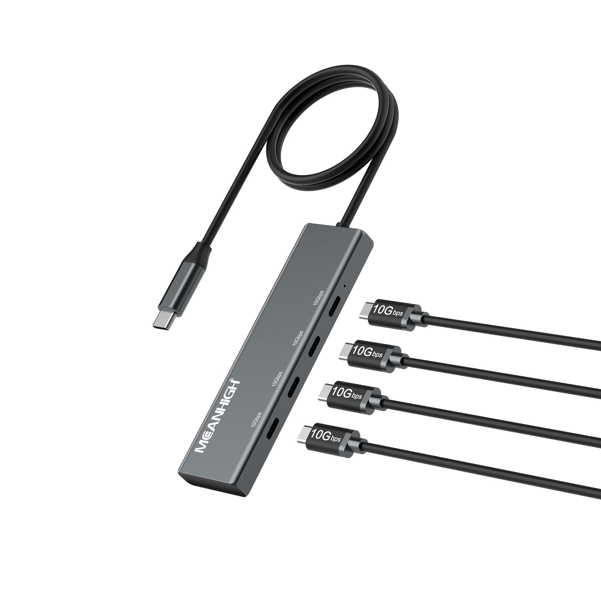 MEANHIGH USB C Hub 10Gbps, 4 Ports USB 3.2 Adapter with 4 USB-C 3.2 Ports, 100W Power Delivery, High Speed Multiport Splitter Compatible with MacBook