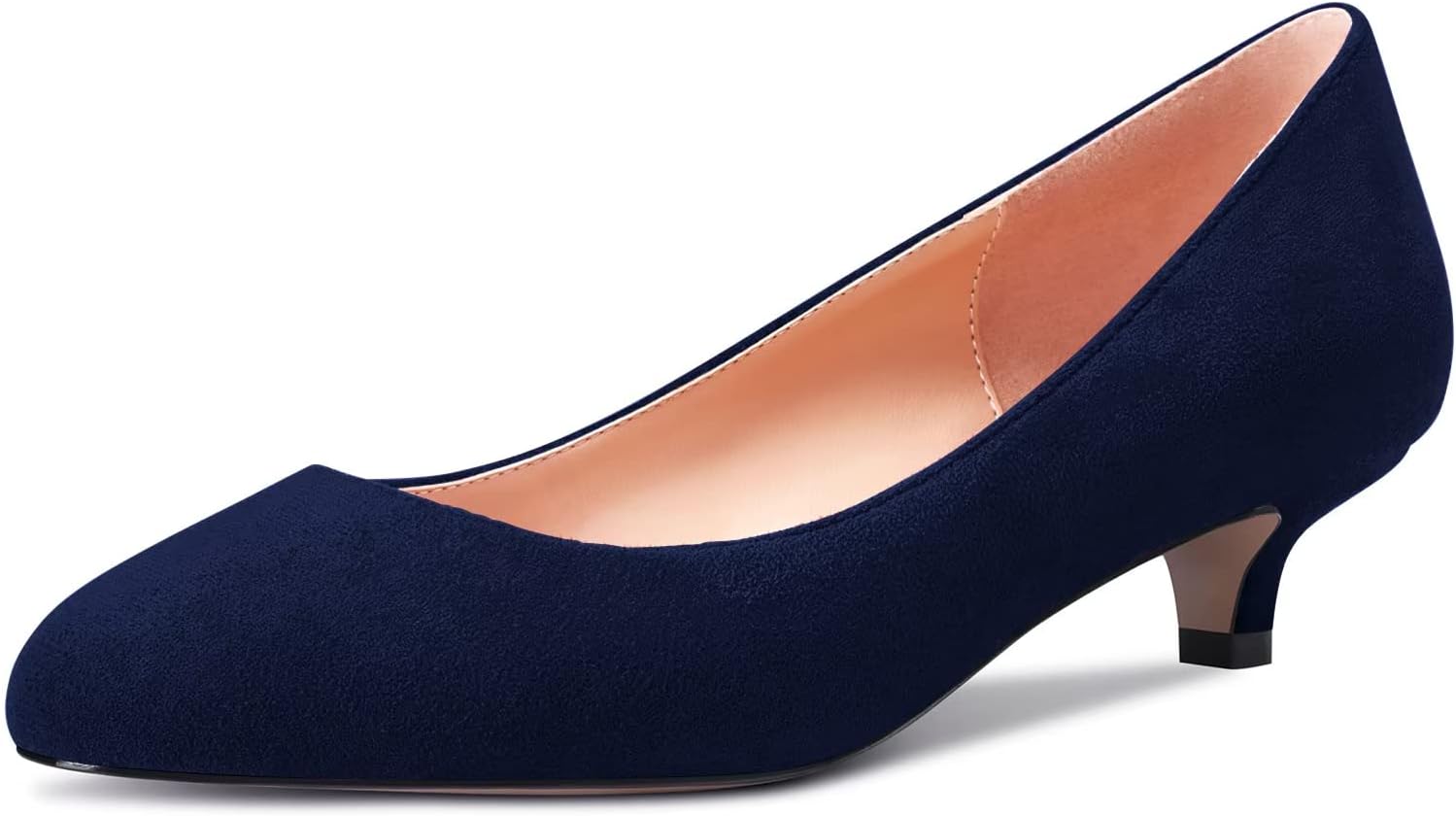 – Women Girl Stiletto Low Kitten Heel Round Toe Slip-on Pumps Court Shoe Classic Cute Office 3.5 CM Heels