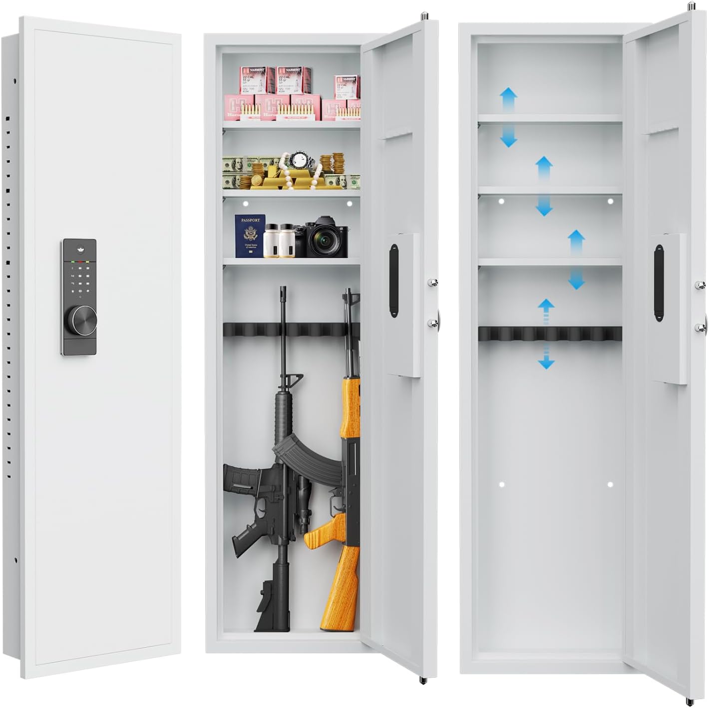 Geelife 53" in-Wall Touch Panel Safe with Retractable Handle and Adjustable Shelves (White)