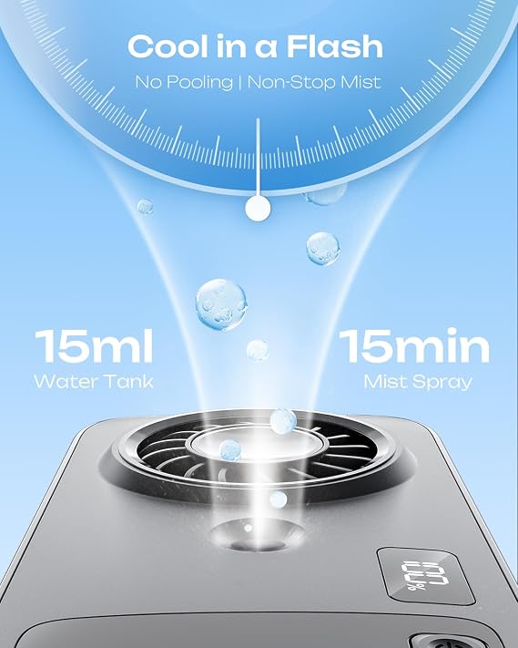 Otlonpe Mini Handheld Misting Fan Portable, Small Powerful Personal Cooling Mister Fan that Blow Cold Air, Slim Light Foldable, 4-Speed Rechargeable Portable Mist Fans, Water Spray, Hand Desk, Black