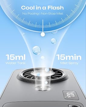 Otlonpe Mini Handheld Misting Fan Portable, Small Powerful Personal Cooling Mister Fan that Blow Cold Air, Slim Light Foldable, 4-Speed Rechargeable Portable Mist Fans, Water Spray, Hand Desk, Black