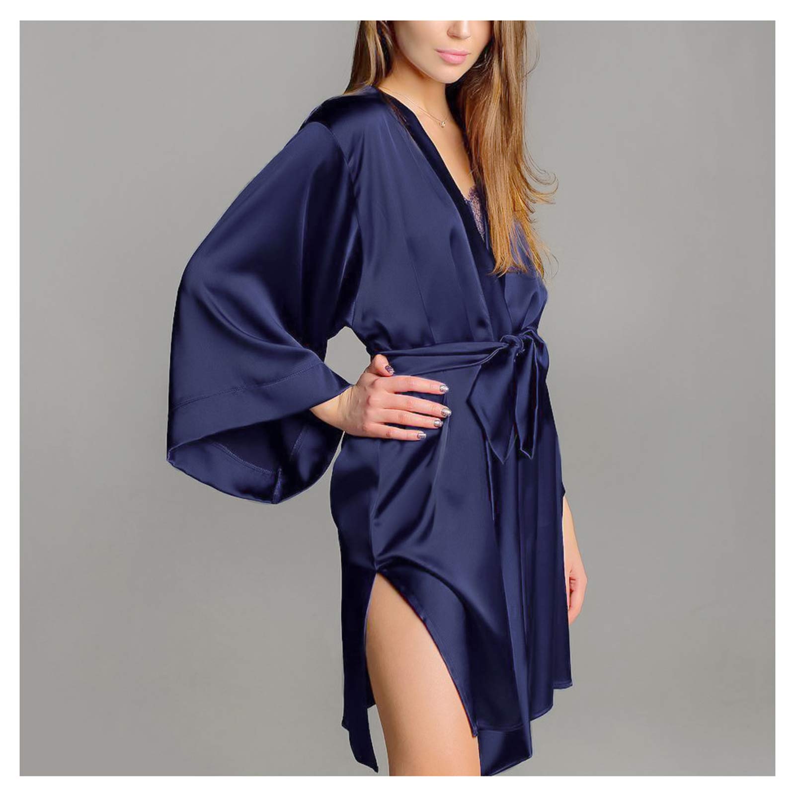 Peignoir pour femme ample bleu M robe de nuit sexy pour vos soirées détente cocooning