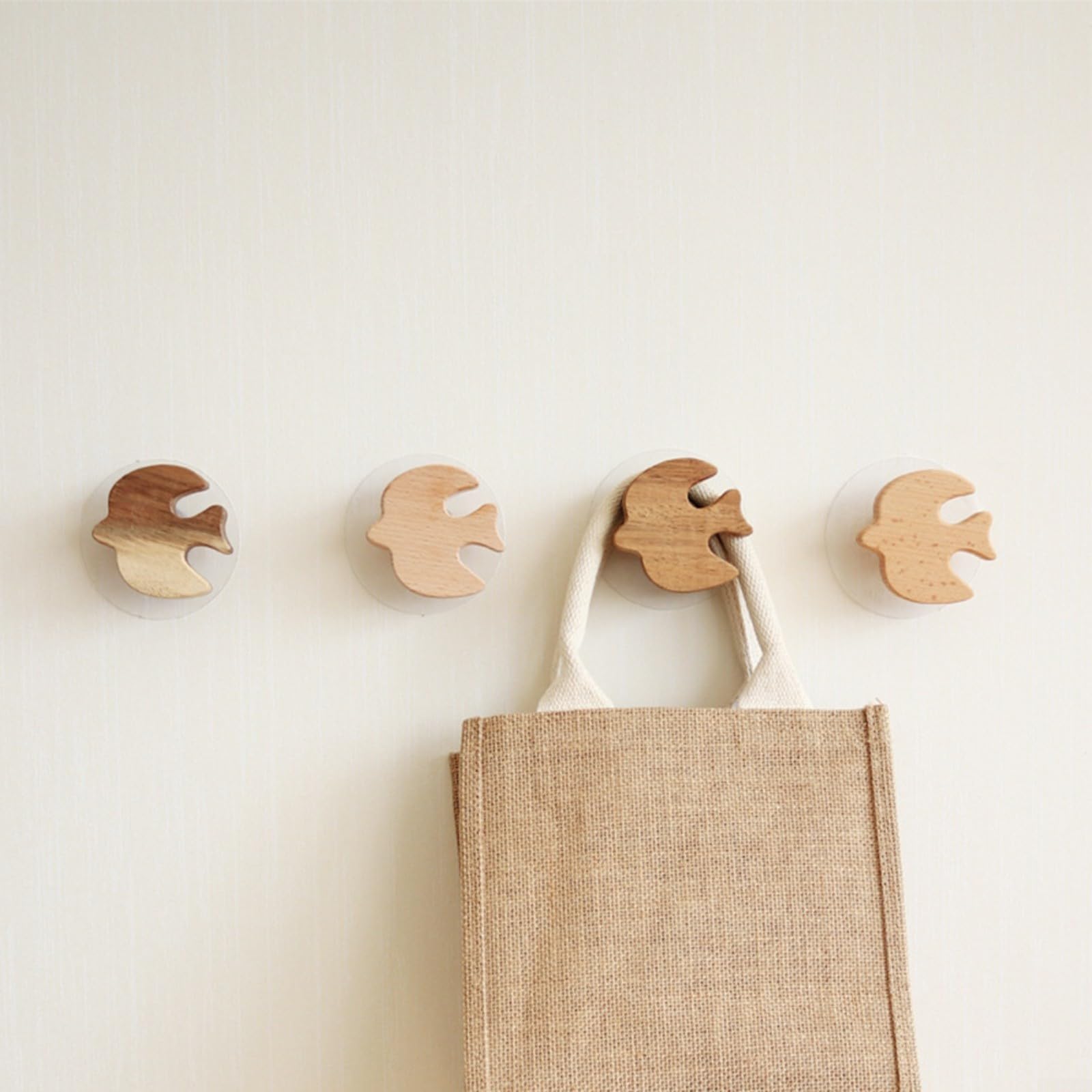 BlissfulAbode 4 PackDecorative Bird Shaped Wall Hooks, Wooden Coat Hangers,Coat Hooks Wall Mount Easy Install-Home Organizer(Acacia)