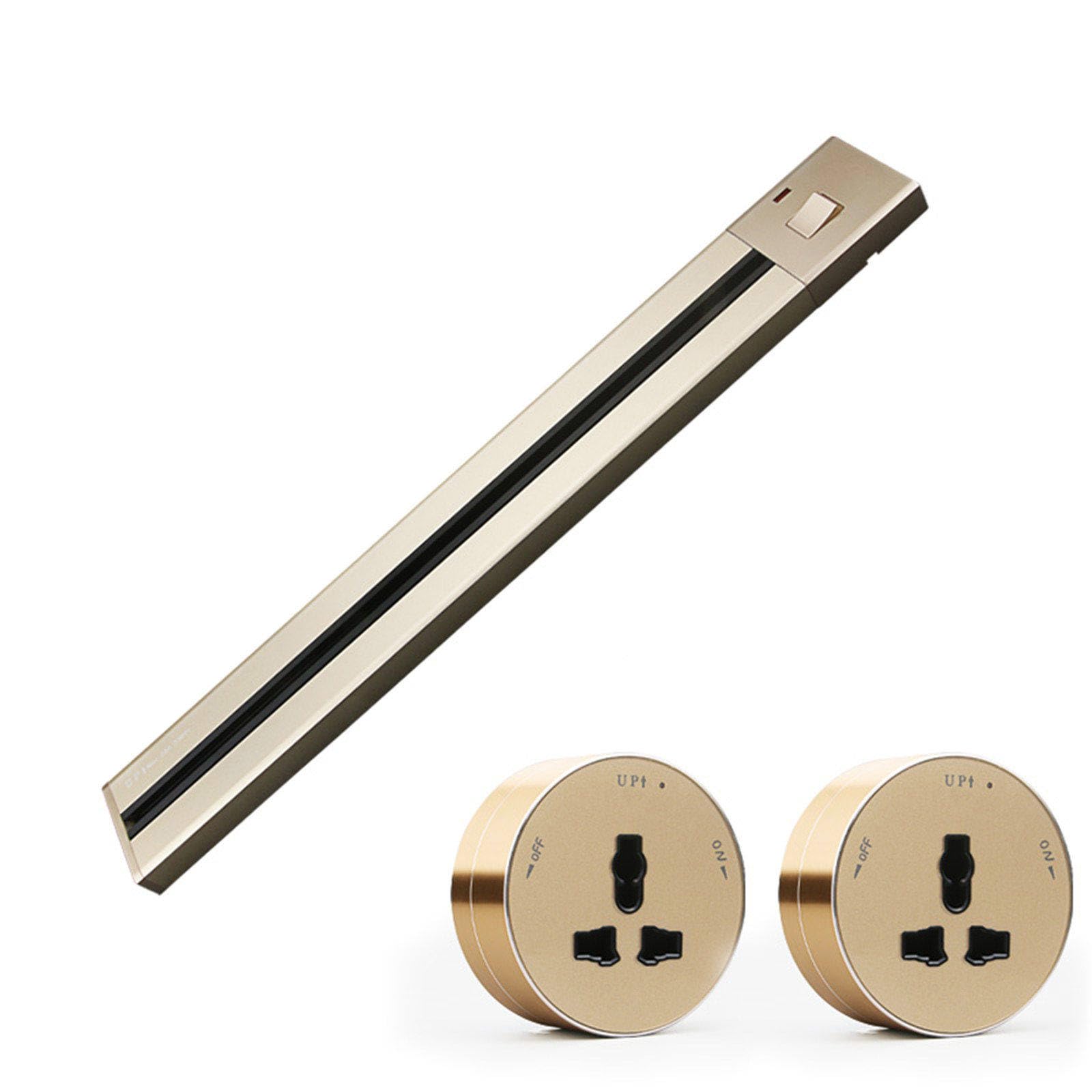Presa da binario mobile con interruttore, installazione su binario ad alta potenza da 6000 W senza foratura, adatta per cucina/soggiorno/ufficio,Gold-40cm