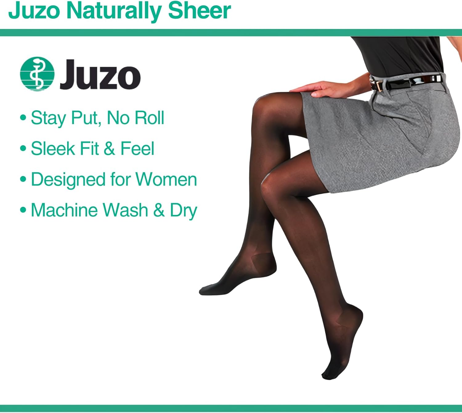 Juzo Naturally Sheer 20-30 mmHg Compression Stockings, Knee High, Closed Toe | Compression Socks for Women/ Men for Tired, Aching or Swollen Legs, Moderate Varicosities | Black, X-Large (V)