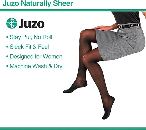 Miniatura 4 de Juzo Medias de compresión Naturally Sheer de 30-40 mmHg, borde de silicona Microdot, altura del muslo, punta cerrada, calcetines de compresión para