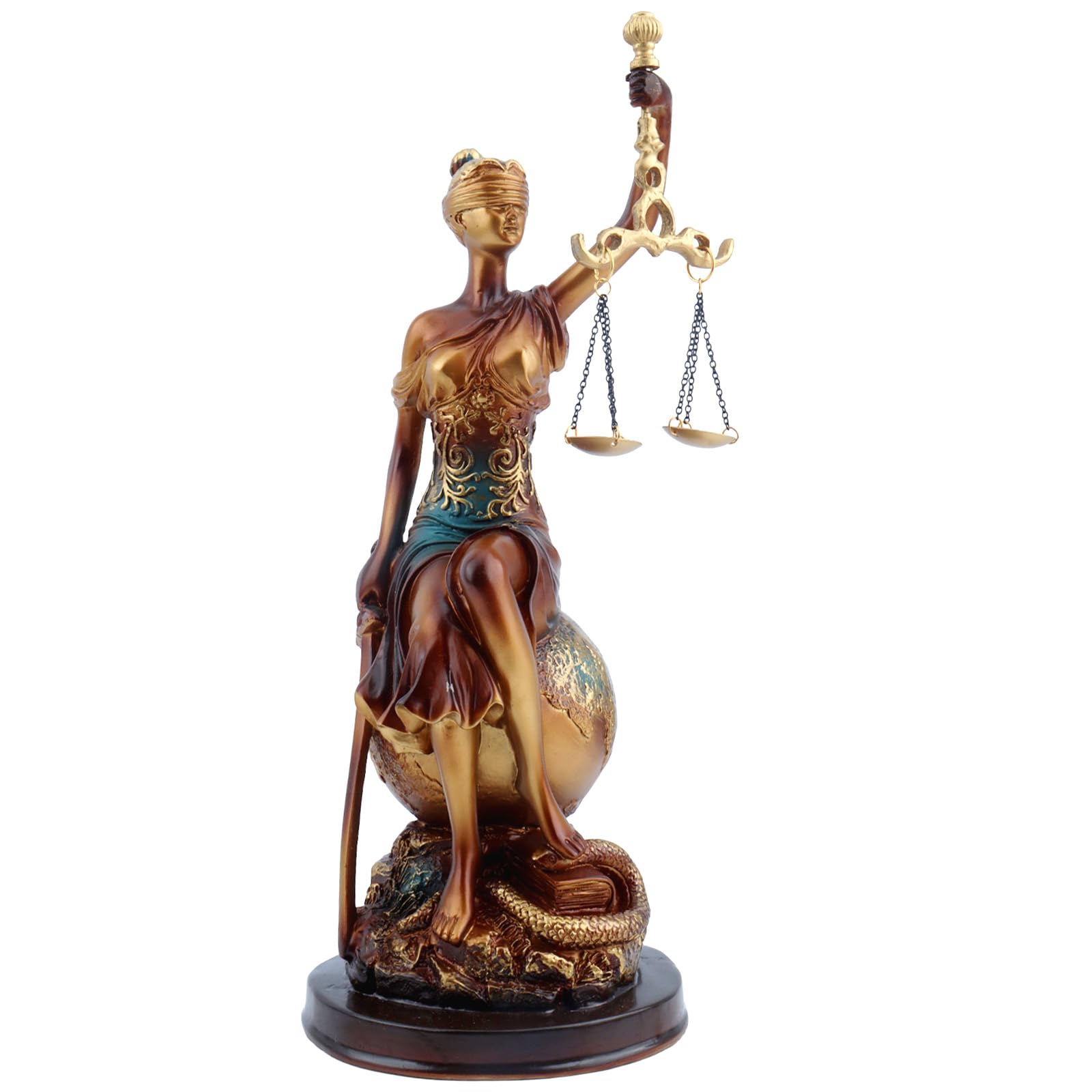 33cm Statua Seduta della Giustizia, Figurina in Resina della Dea Greca della Giustizia, Regalo da Scrivania per Avvocato e Giudice, Giustizia Cieca con Bilancia e Spada