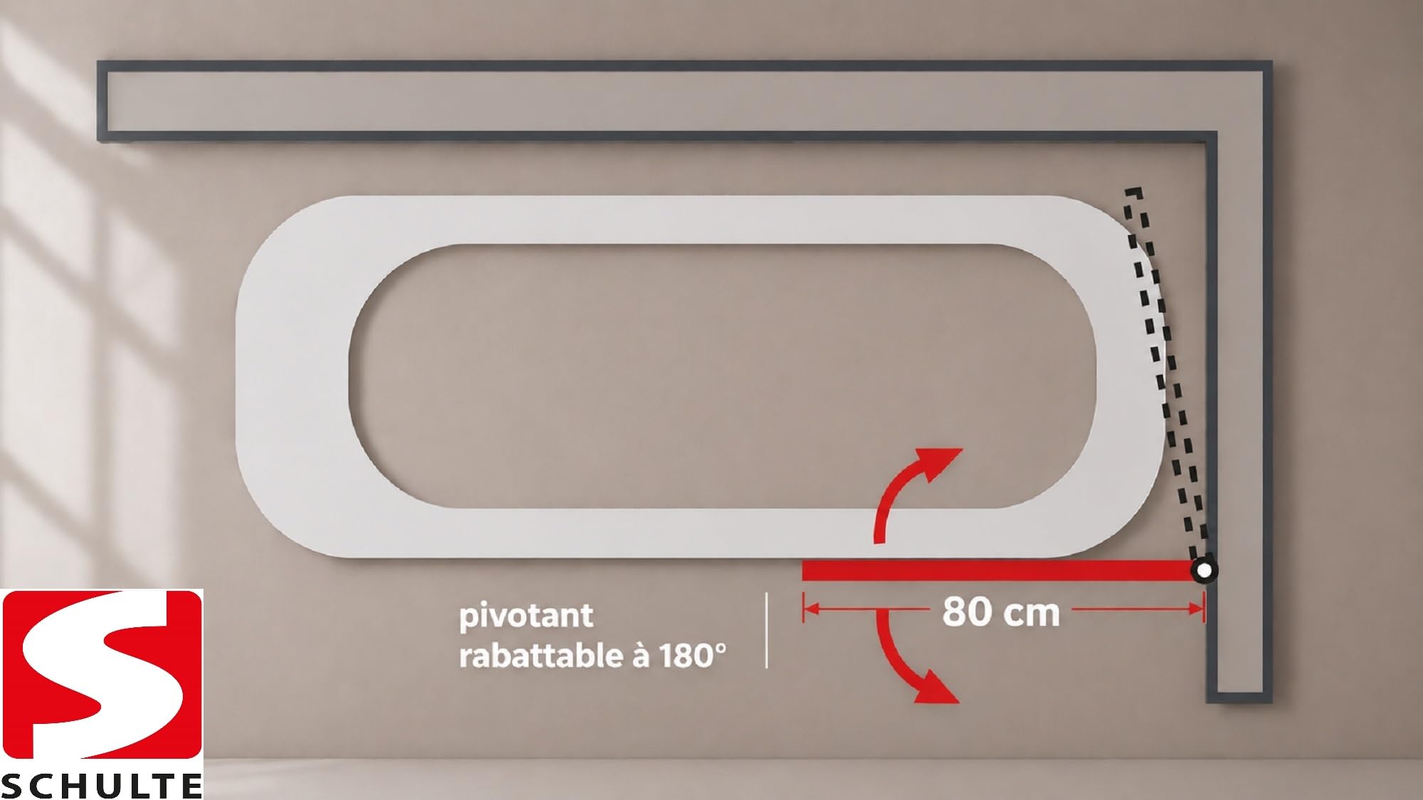 Schulte pare baignoire 80x140 cm porte-serviette chromé pivotant verre 5mm | réversible rabattable à 180° verre trempé