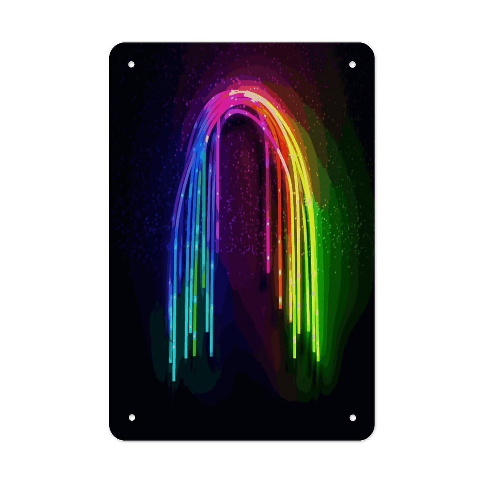 LDGSUPH Rainbow Neon Wall Art Prints Folded Edge Iron Sheet Painting with Holes for Wall Prints Decorative Picture Metal Signboard Decor Painting for Outdoor Indoor Wall Decor