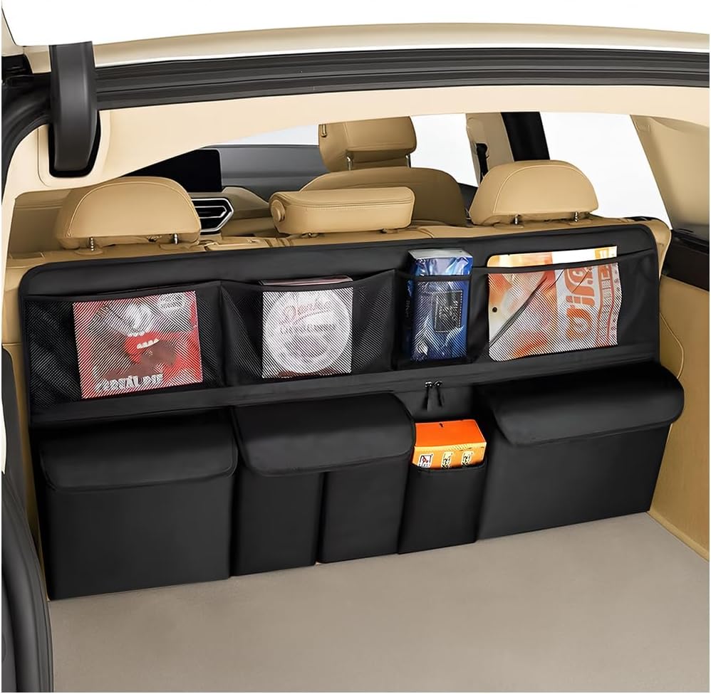 HZEL Car Trunk Organizer, Collapsible Large Capacity Vehicle Backseat Hanging Storage Bag with 9 Pockets, Automotive Interior Backseat Organizer, Universal for SUV RV Truck (Black)