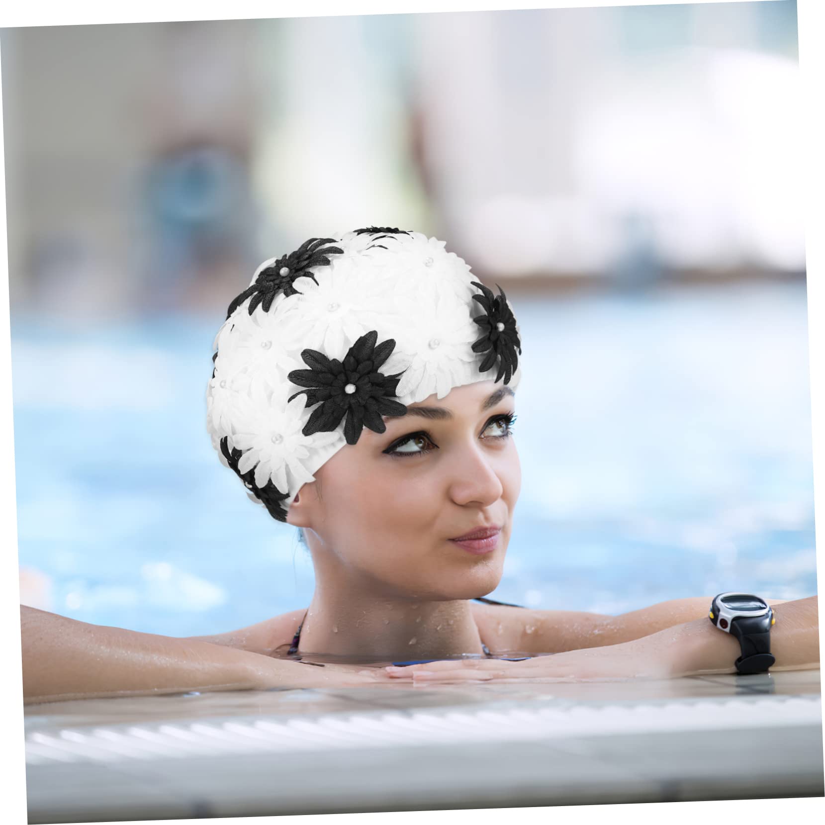 LIOOBO Gorro de baño con Flor de Exterior Adulto Perlas Gorra de baño balones Futbol Gorro de Ducha Gorras de natación Gorro de baño Dama el Sombrero es de
