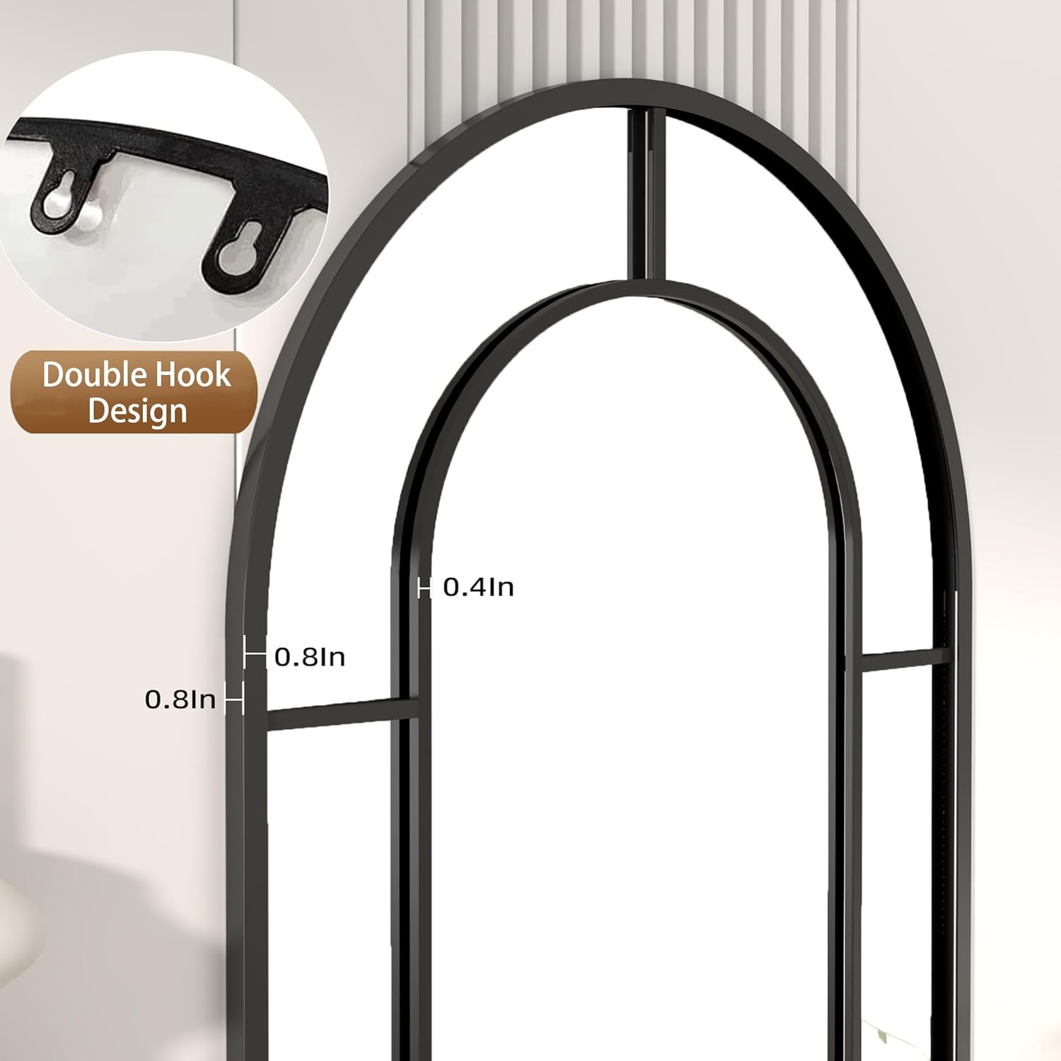 Arched Full Length Mirror, 56"x22" Mirror Full Length, Oversized Floor Length Standing Mirrors, Large Body Wall Mounted Window Pane Mirrors, Hanging or Leaning (Black)