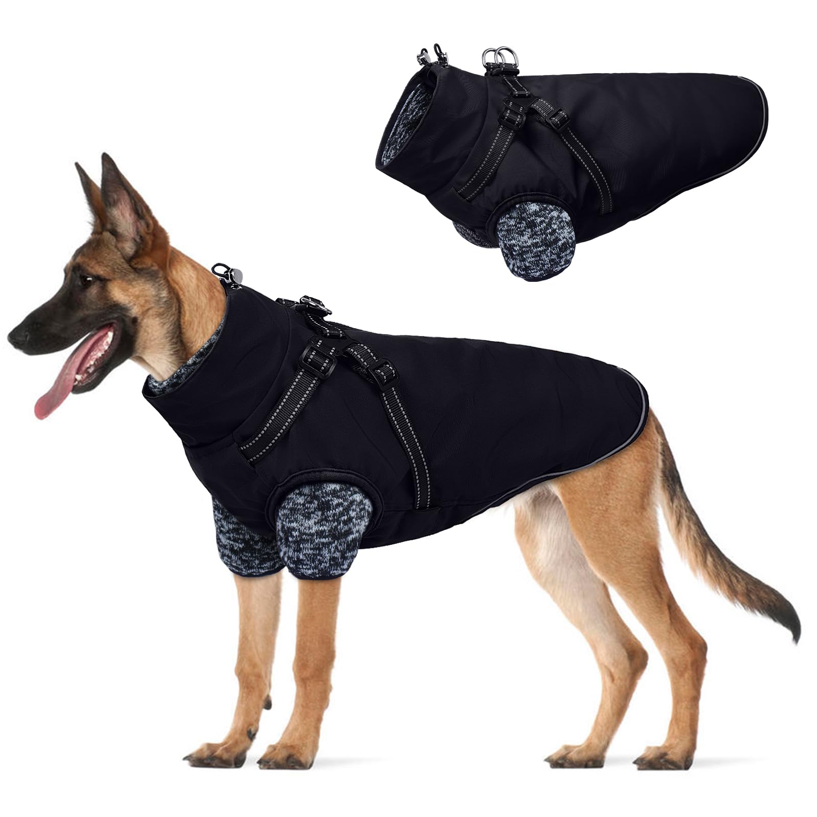 Lelepet Dog Coat 3 in 1 Waterproof Dog Winter Jacket with Harness Built in Windproof Snow Jakcet with Detachable Fleece Sweater Lining Reflective