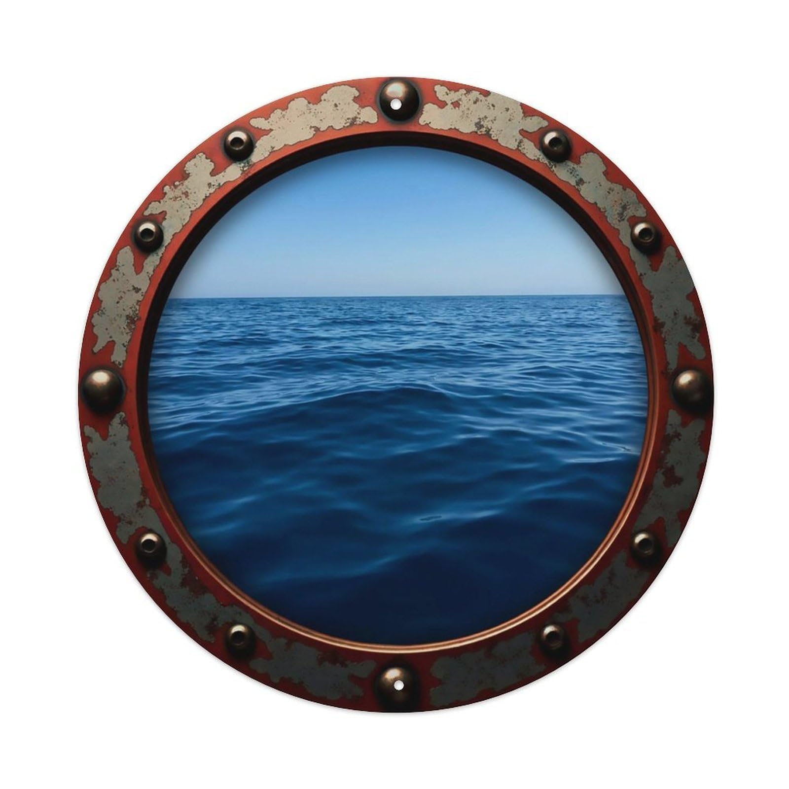 Vintage Porthole Navy Blue Ocean View Metal Tin Sign
