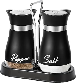 WIYETY Salt and Pepper Shaker Set: 2 Pieces Spice Shaker Spice Jar with Lid, Salt and Pepper Shaker Set Kitchen Accessories Made of Glass and Stainless Steel, Spice Bottles with Stand for Home,