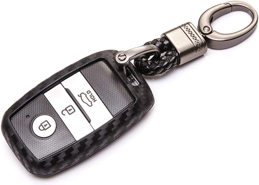 JVCV® Carbon Fiber Pattern Silicone Key Cover Compatible for Kia Seltos Sonet Carens Push Button Start Car Key with keychain(Black).
