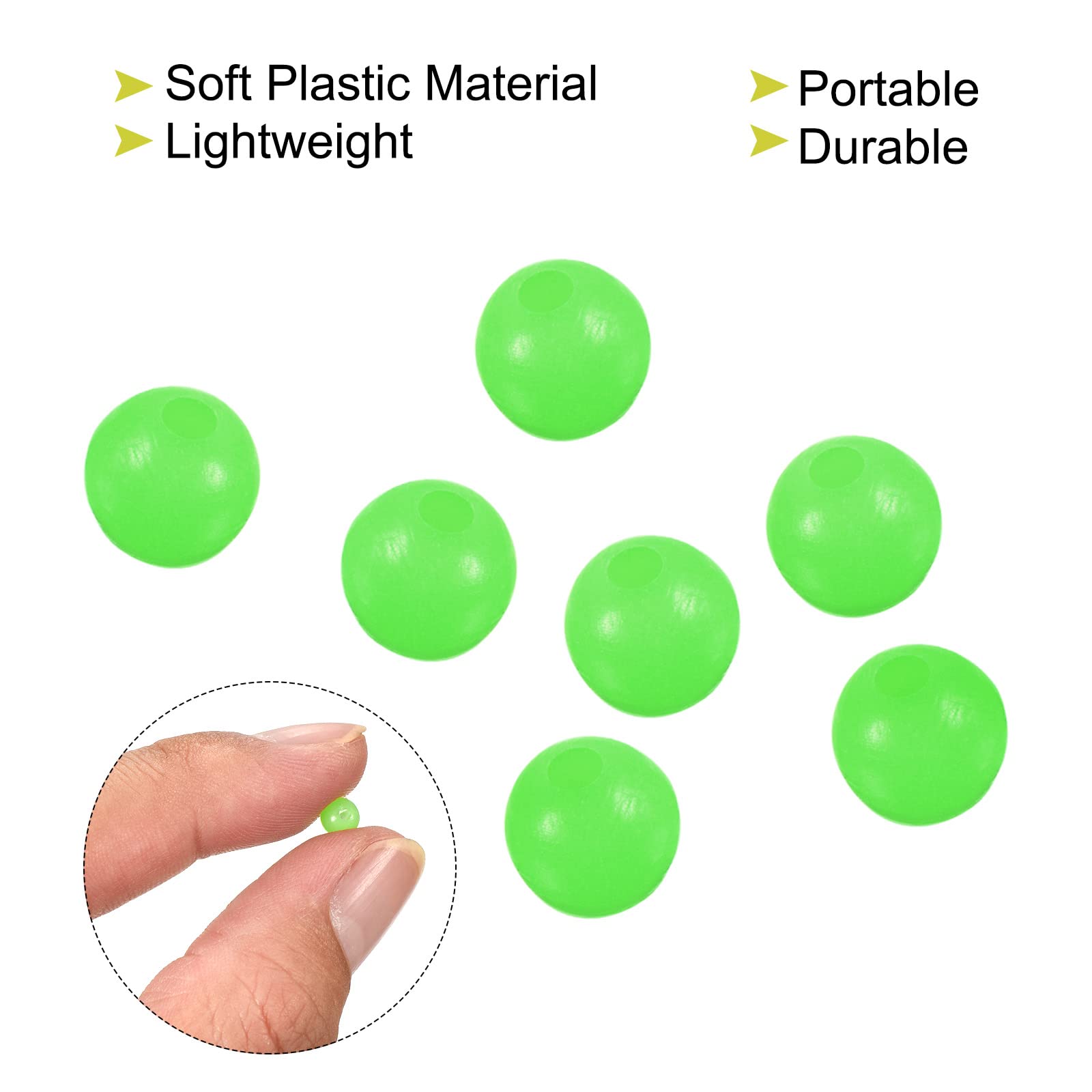 PATIKIL 5mm Luminous Fishing Beads, 200 Pieces Soft Plastic Glow Fishing Bait Eggs Rig Bead Tackle Tool Round, Green - Image 4