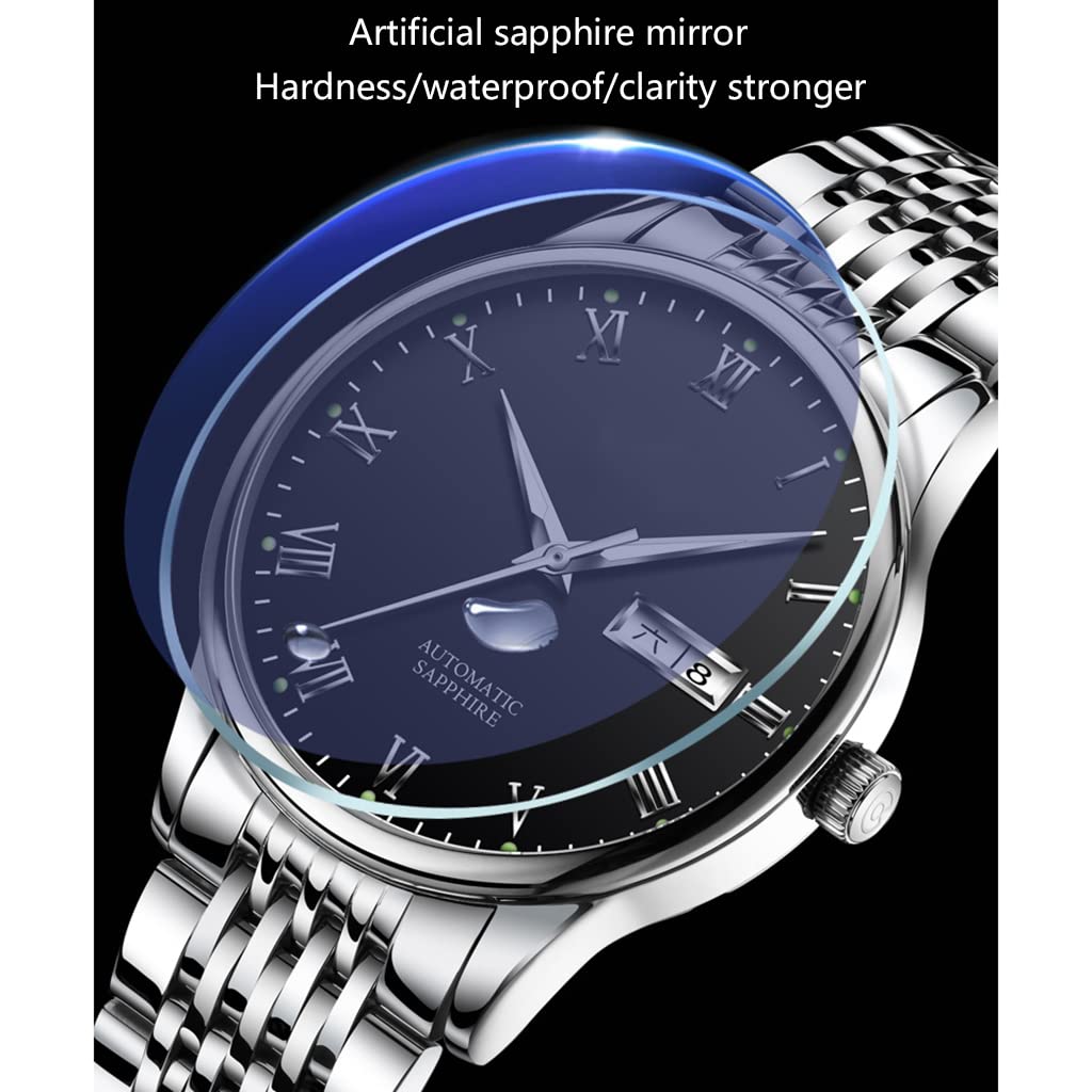 Męski nowoczesny mechaniczny zegarek z paskiem ze stali nierdzewnej automatyczny świecący wielofunkcyjny wodoodporny zegarek na rękę Chronograf zegarek (kolor: A)