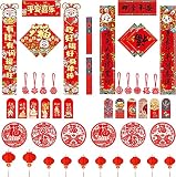 47pcs 2023 Couplet Chinois Lapin du Nouvel , Décor Set Festival du Printemps Chunlian y Compris Papier Fête Printemps Lanterne Rouge Tigre Enveloppes Rouges Hong Bao Fu Signe Autocollant de Fenêtre